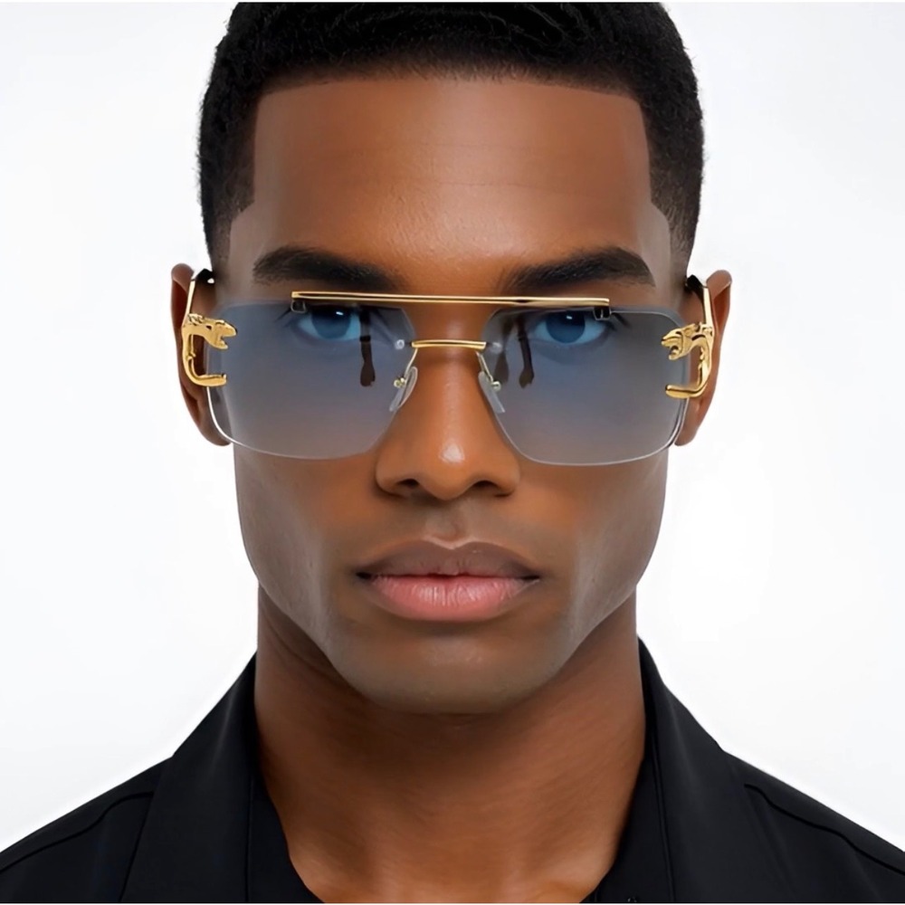 Gold Frame Green‎ Lens Rimless Sunglasses Fashion Designer Eyewear Shades Street